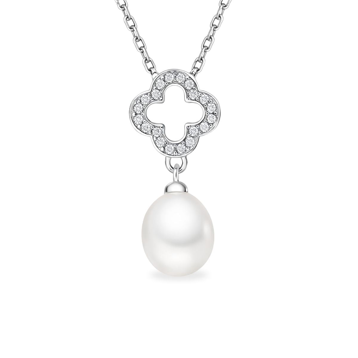Sterling Silver Freshwater Pearl & Cubic Zirconia Flower Pendant