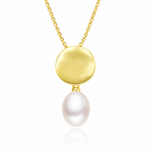 Sterling Silver Gold Tone Freshwater Pearl Wave Disc Necklet