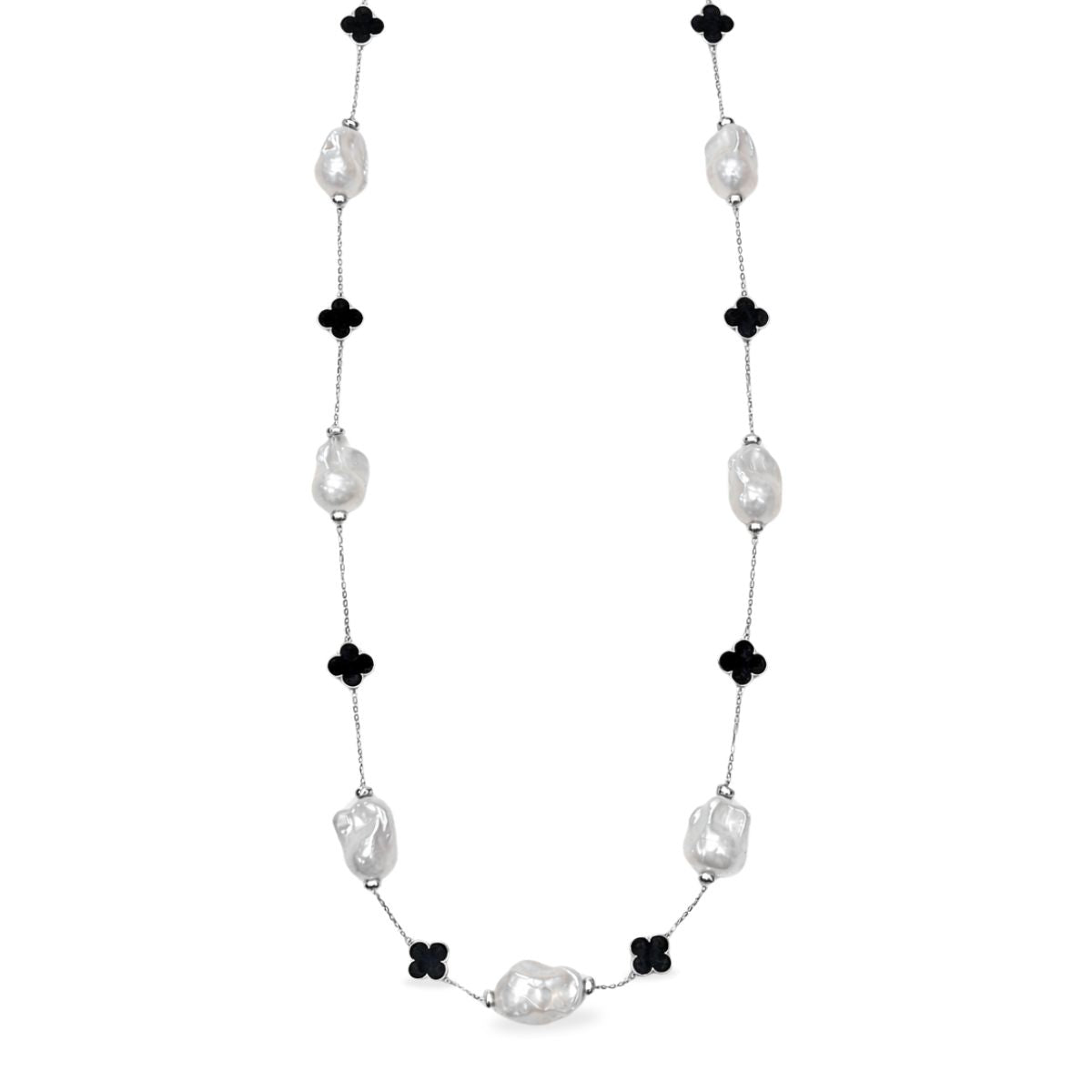 Sterling Silver 86cm Baroque Freshwater Pearl Clover Necklet