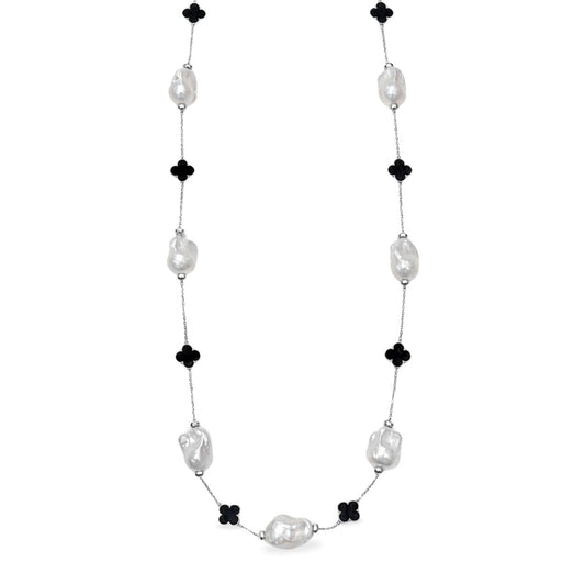 Sterling Silver 86cm Baroque Freshwater Pearl Clover Necklet
