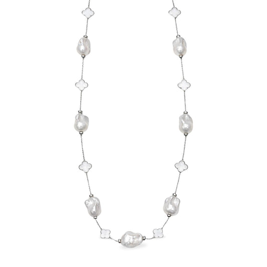 Sterling Silver 86cm Baroque Freshwater Pearl Clover Necklet