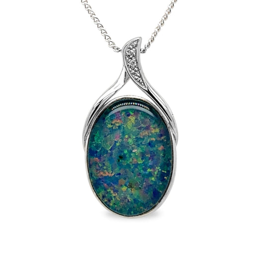 Sterling Silver 18x13 Triplet Opal & Cubic Zirconia Pendant