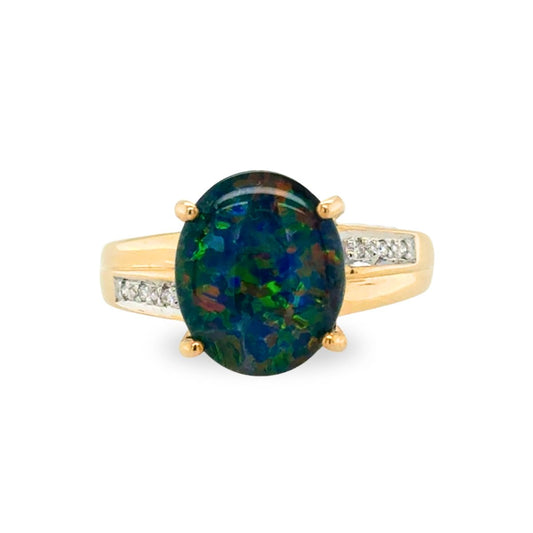 9ct Yellow Gold 12x10 Triplet Opal & Diamond Ring