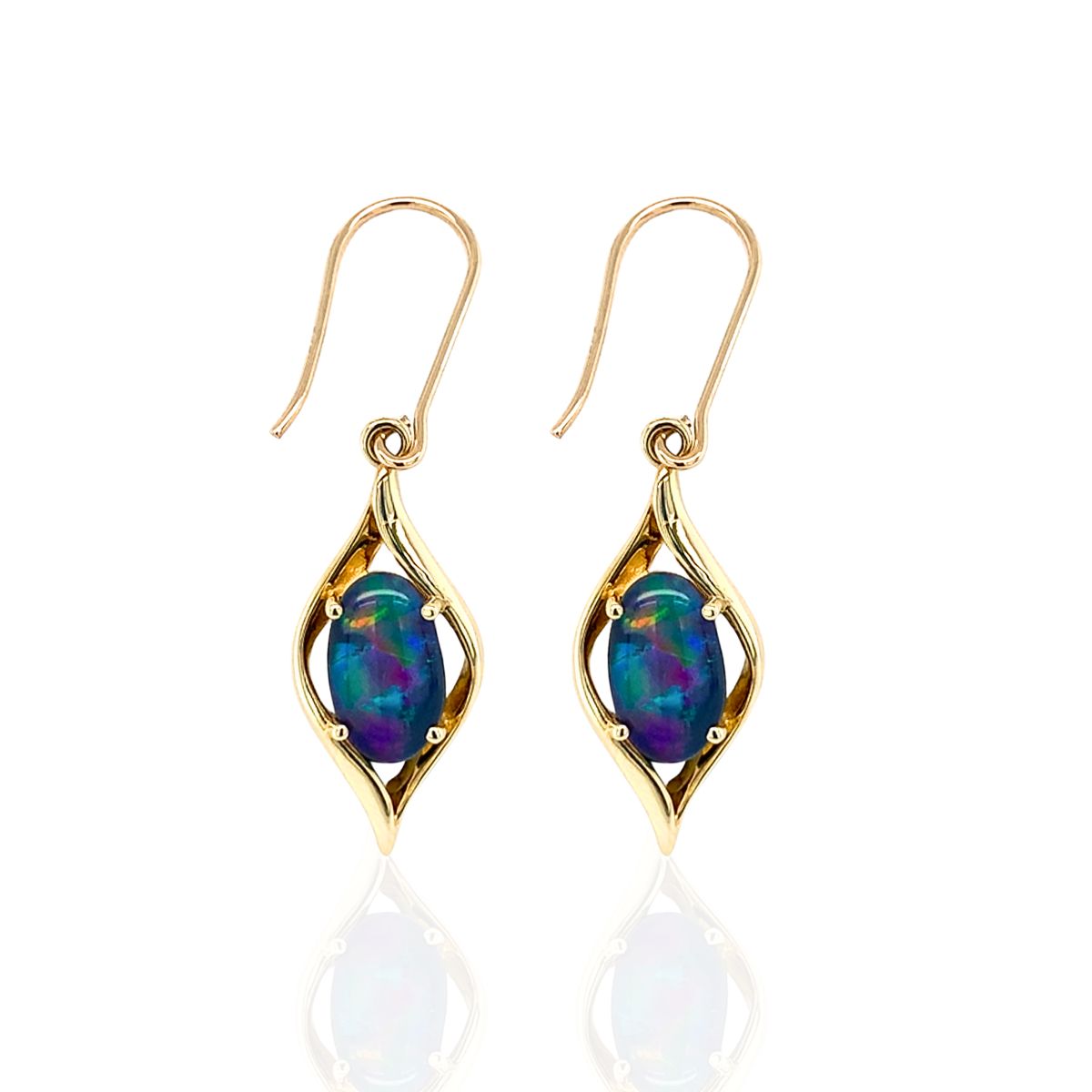9ct Yellow Gold Australian Triplet Opal Hook Earrings