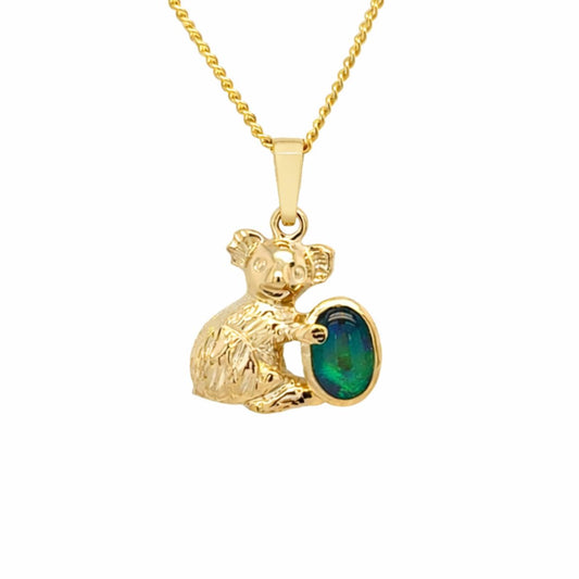 9ct Yellow Gold 7x5 Triplet Opal Koala Pendant