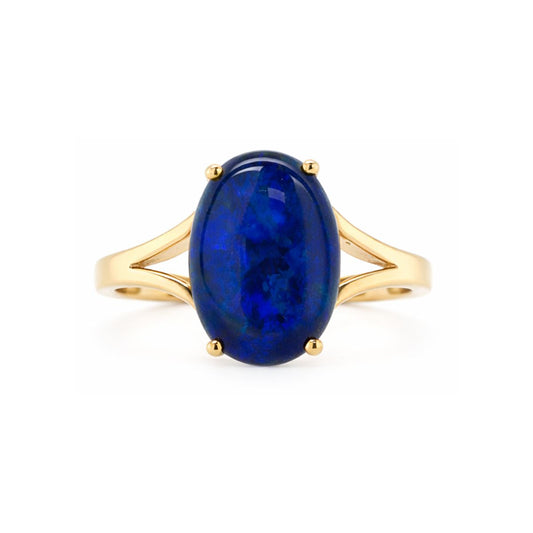 9ct Yellow Gold Triplet Opal Split Shoulder Ring