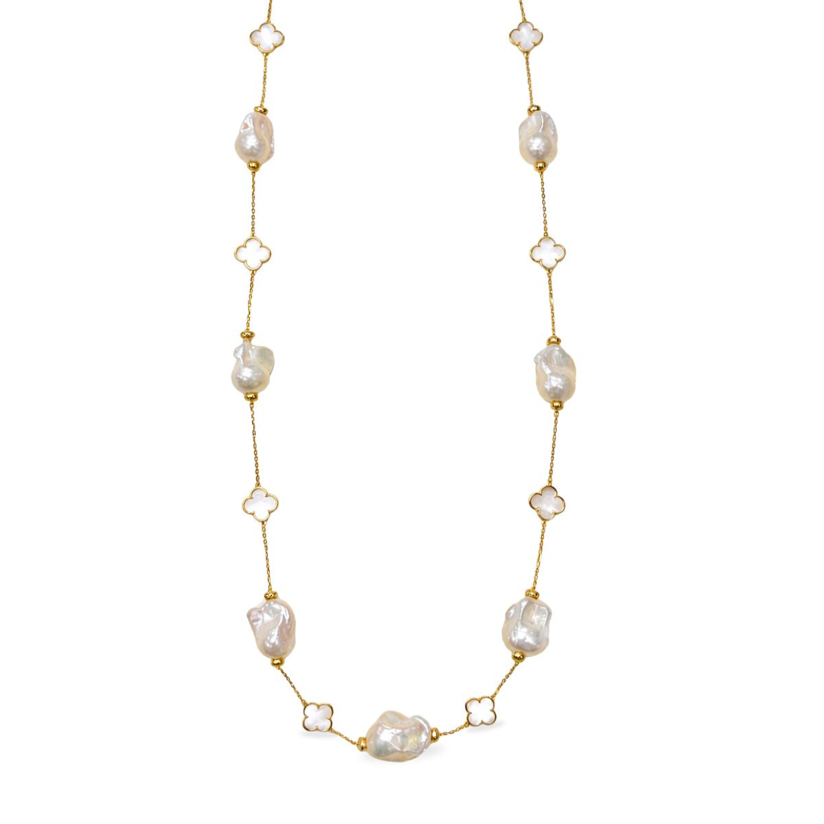 Sterling Silver Gold Tone 86cm Baroque Freshwater Pearl Clover Necklet