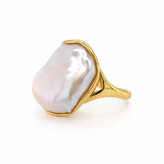 Sterling Silver Gold Tone Baroque Freshwater Pearl Ring