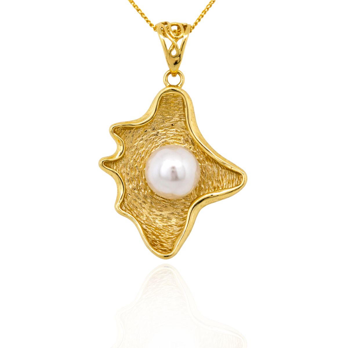 Sterling Silver Gold Tone Freshwater Pearl Organic Clam Pendant
