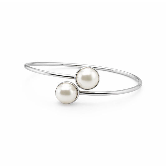 Sterling Silver 62mm Button Freshwater Pearl Bangle