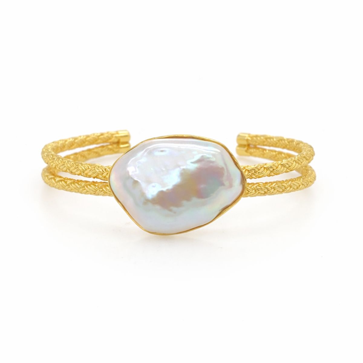 Sterling Silver Gold Tone Baroque Freshwater Cuff Bracelet
