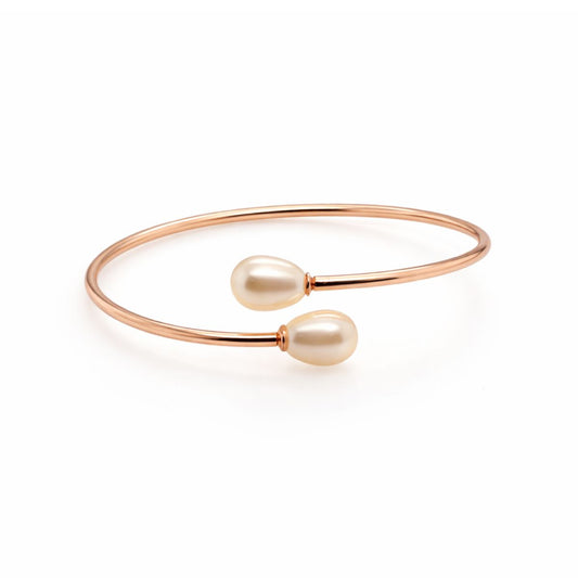 Sterling Silver Rose Tone 62mm Pink Freshwater Bangle