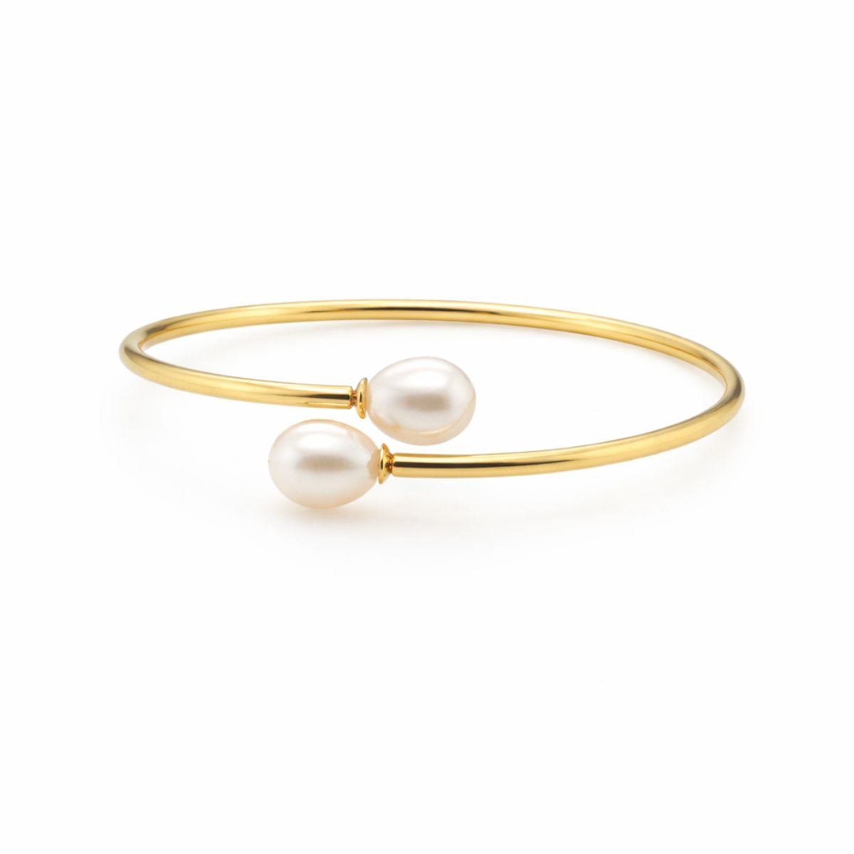 Sterling Silver Gold Tone 62mm Freshwater Pearl Bangle