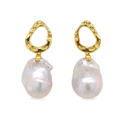 Sterling Silver Gold Tone Baroque Freshwater Drop Studs