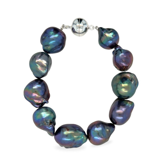 20cm Dyed Peacock Freshwater Keshi Barqoue Bracelet