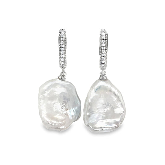 Sterling Silver Baroque Freshwater Pearl & Crystal Hoops