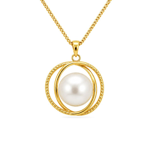Gold Tone Sterling Silver Freshwater Pearl Circle Pendant
