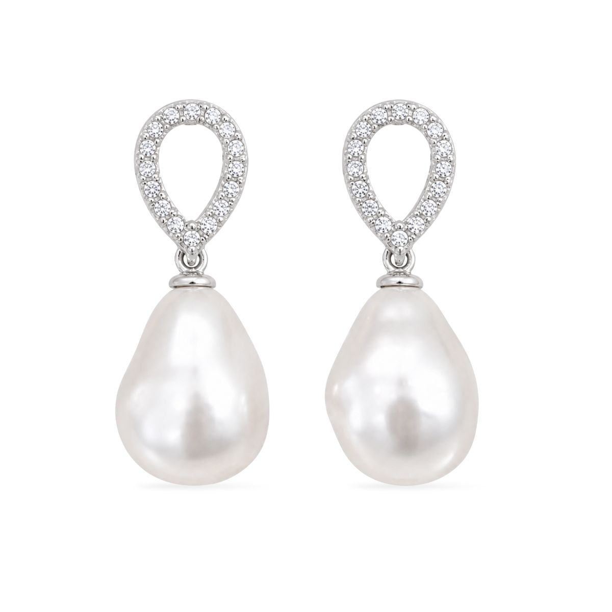 Sterling Silver Barqoue Freshwater Pearl & Crystal Studs