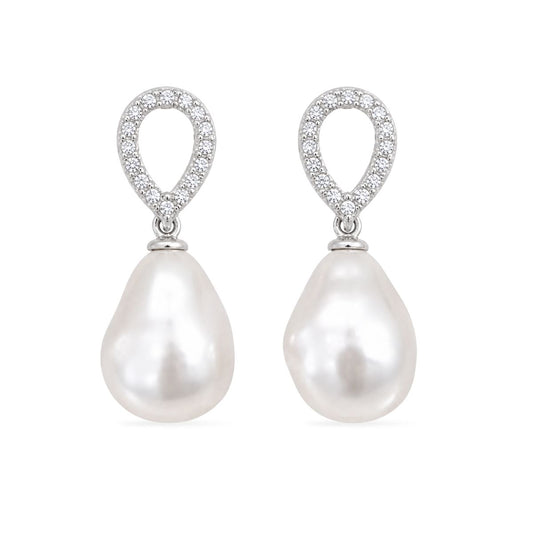 Sterling Silver Barqoue Freshwater Pearl & Crystal Studs