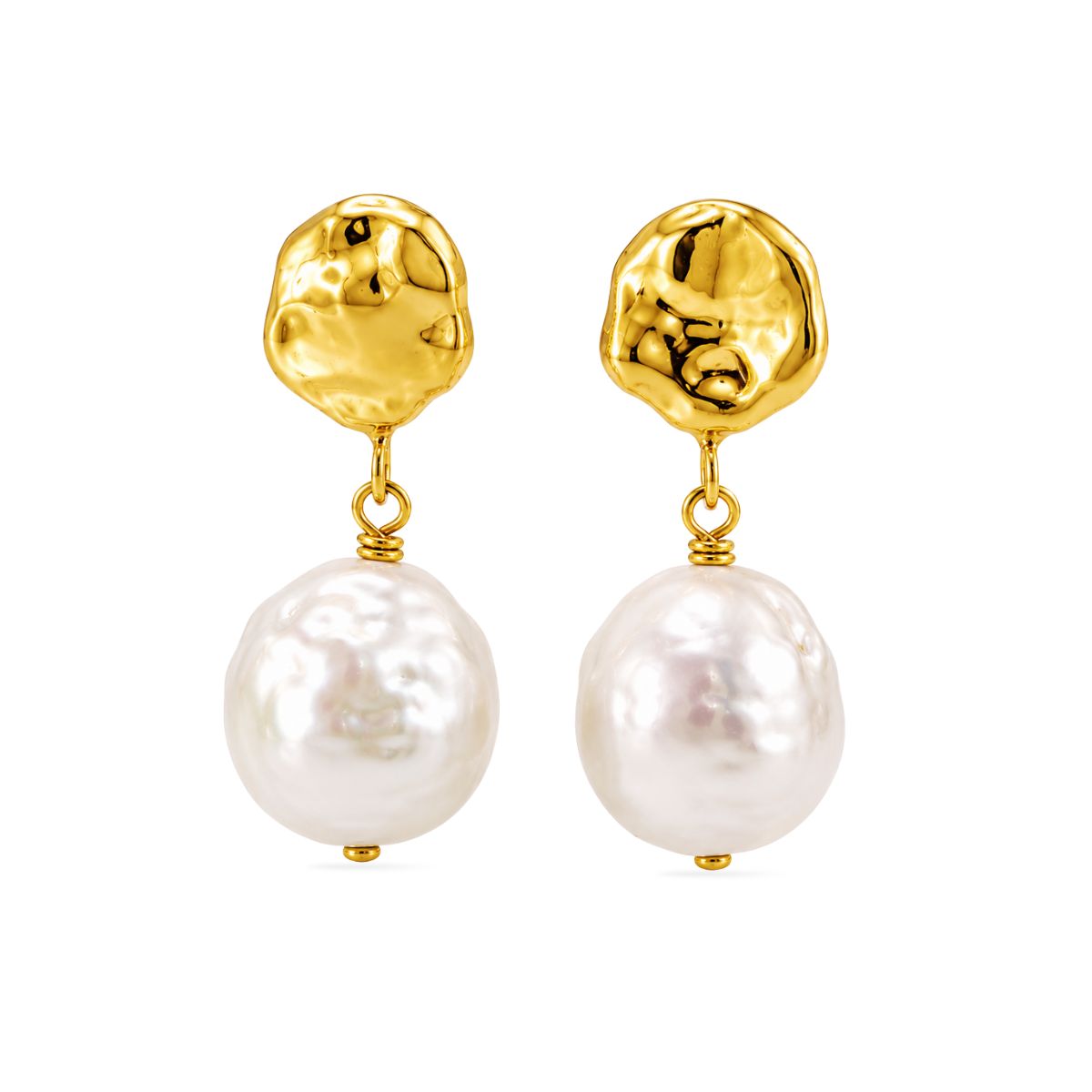 Gold Tone Sterling Silver Baroque Freshwater Pearl Organic Studs