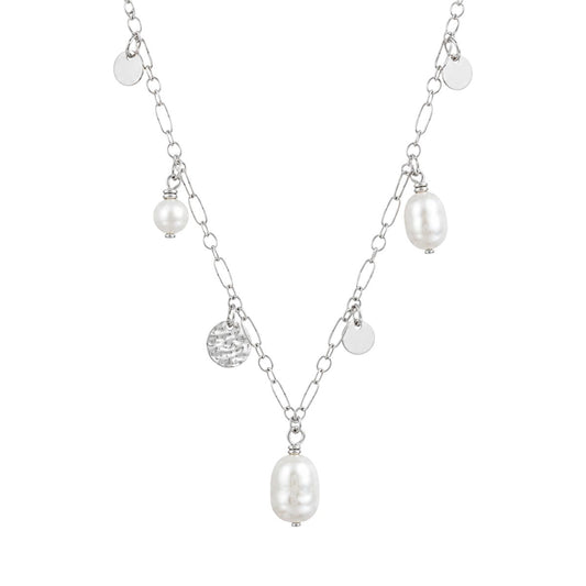Sterling Silver 45cm Freshwater Pearl & Disc Necklace