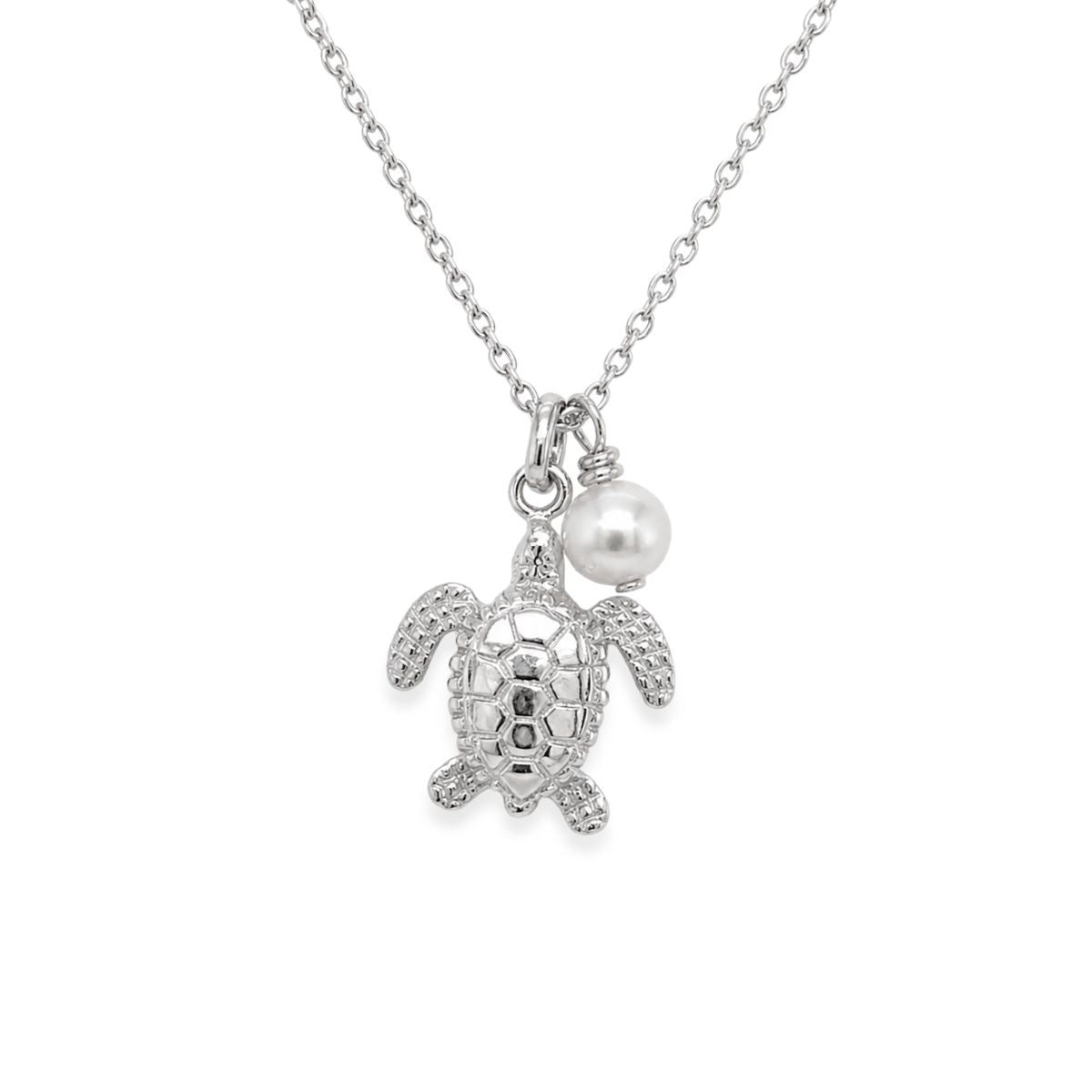 Sterling Silver 45cm Turtle & Freshwater Pearl Necklace