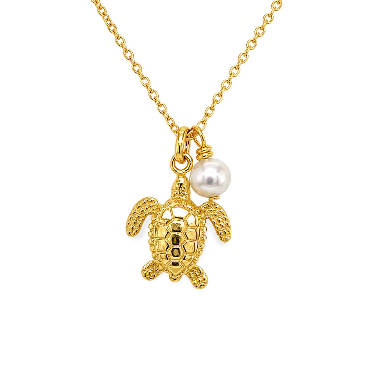 Gold Tone Sterling Silver 45cm Turtle & Freshwater Pearl Necklace