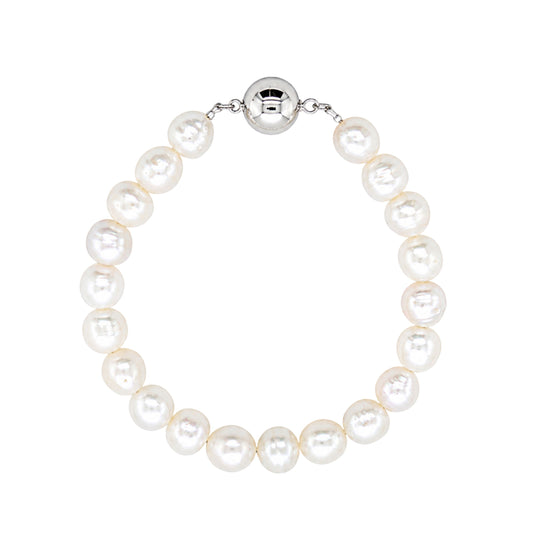 Sterling Silver 20cm Ridged South Sea Pearl Bracelet