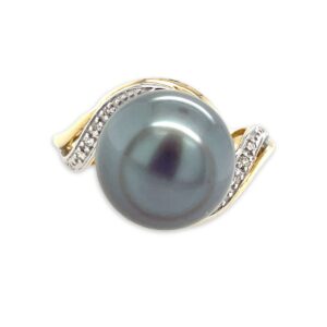9ct Gold 9-10mm Tahitian Pearl & Diamond Wrap Ring
