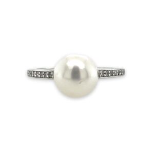 Sterling Silver 8-9mm South Sea Pearl and Cubic Zirconia Ring