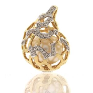 9ct Gold South Sea Pearl & Diamond Basket Pendant