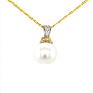 9ct Yellow Gold 12-13.5mm South Sea Pearl & Diamond Pendant