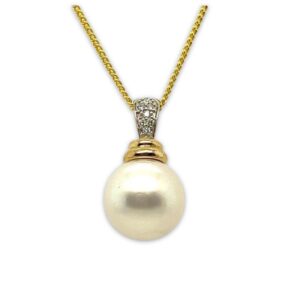 9ct Yellow Gold 12mm South Sea Pearl & Diamond Pendant