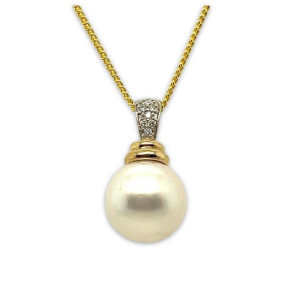 9ct Yellow Gold 12mm South Sea Pearl & Diamond Pendant