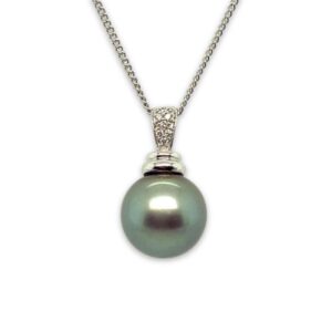 9ct White Gold 12mm Tahitian Pearl & Diamond Pendant