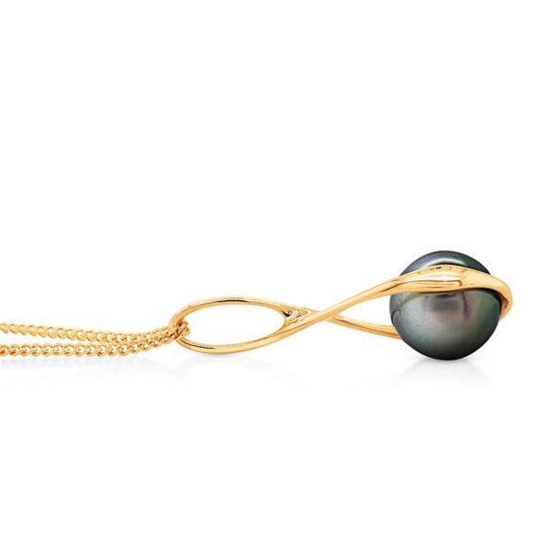 9ct Gold 9mm Tahitian Pearl Loop Pendant - Image 2