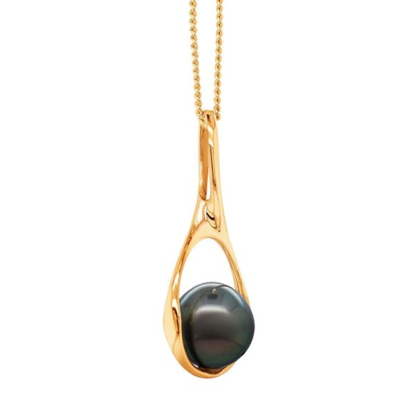 9ct Gold 9mm Tahitian Pearl Loop Pendant - Image 3
