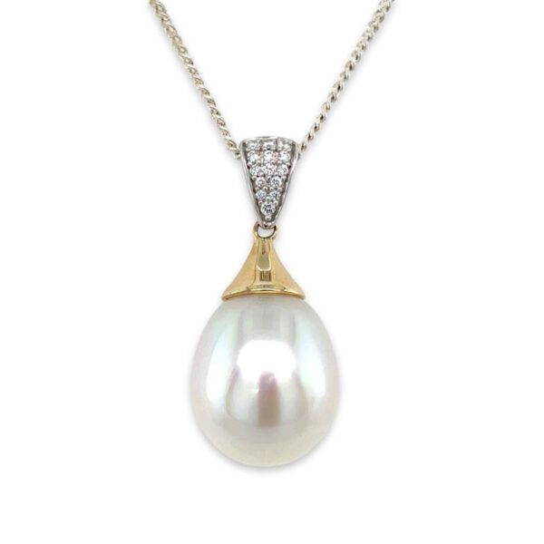 9ct Yellow & White Gold 13mm South Sea Pearl & Diamond Pendant