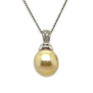 9ct White Gold 11mm Gold South Sea Pearl & Diamond Pendant