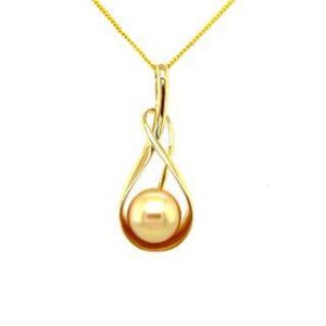 9ct Yellow Gold 9-10mm Gold South Sea Pearl Open Twist Pendant