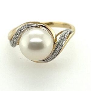 9ct Yellow Gold South Sea Pearl & Diamond Wrap Ring