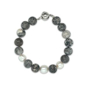 Arafura Collection South Sea Pearl & Grey Picasso Jasper Bracelet