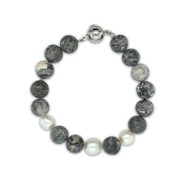 Arafura Collection South Sea Pearl & Grey Picasso Jasper Bracelet