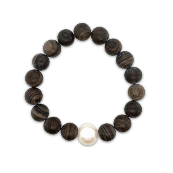 Arafura Collection South Sea Pearl & Black Lace Jasper Bracelet