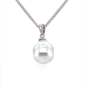 9ct White Gold 9mm Baroque South Sea Pearl & Diamond Pendant