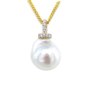 9ct Yellow Gold 12.5mm Baroque South Sea Pearl & Diamond Pendant