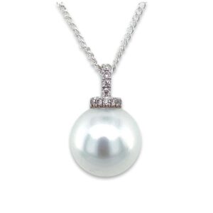 9ct White Gold 11-11.5mm South Sea Pearl & Diamond Pendant