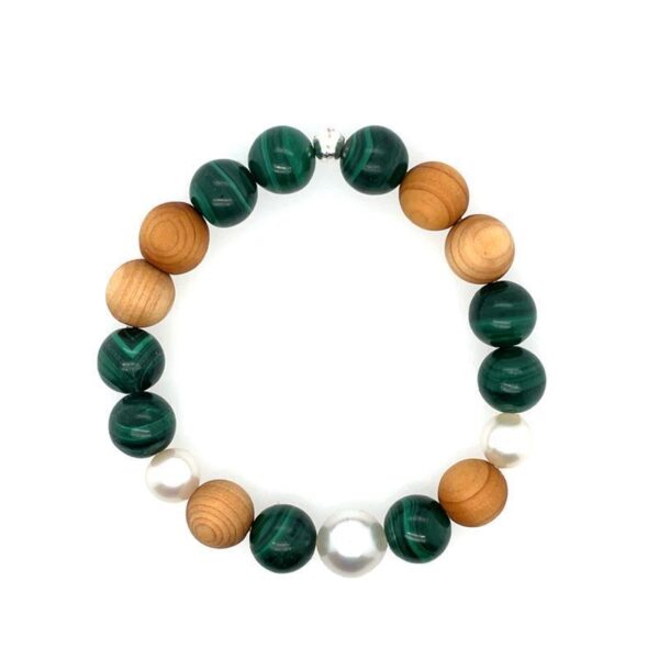 Arafura Collection South Sea Pearl, Malachite & Sandalwood Bracelet - Image 2