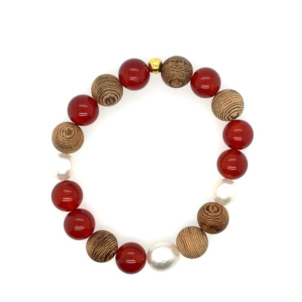 Arafura Collection South Sea Pearl, Carnelian & Wengewood Bracelet - Image 2