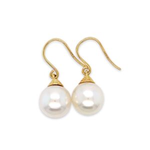 9ct Yellow Gold 8-9mm South Sea Pearl Three Ridge Drop Hooks